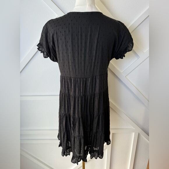Angie Black Swiss Dot Tiered Mini Dress Size Medium - Picture 6 of 9